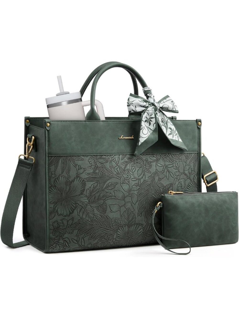 Stylish Vintage Laptop Tote Bag for Women | Large Work Bag with Cup Holder